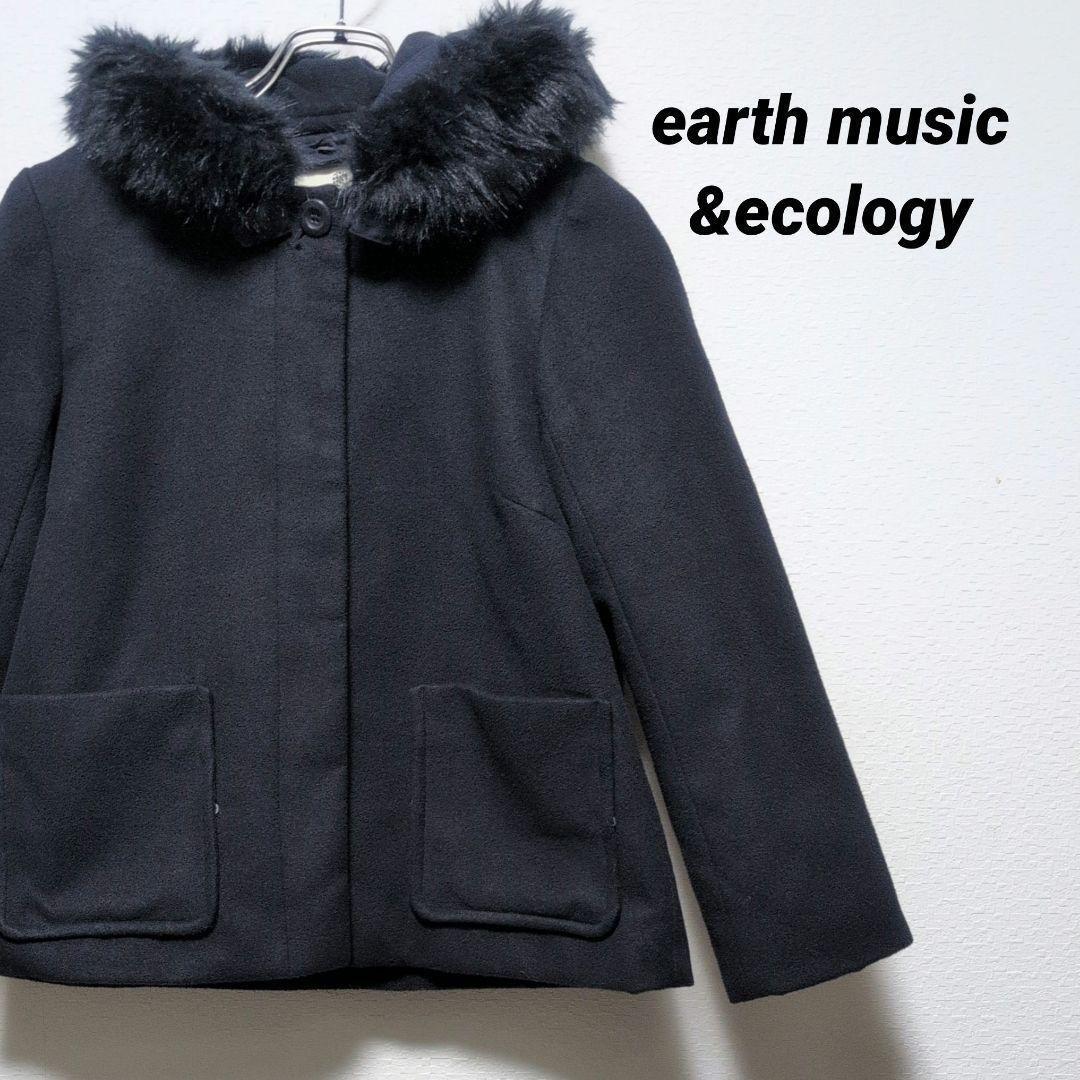 Earth Music and Ecology Short Length Coat with Hood Black S