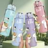 1PC Goose Duck Couple Cartoon Print 750ml Color Plastic Sports Water Bottle Leakproof Flip Straw Lid Suitable for Sports Office Home Use