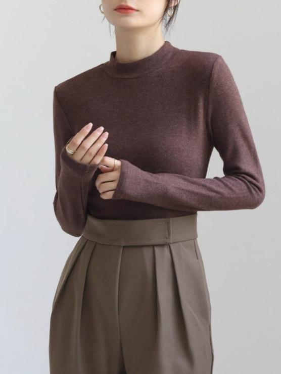 Women's Winter Warm Velvet Base Layer Shirt - Slim Fit, Long Sleeve, Half High Collar