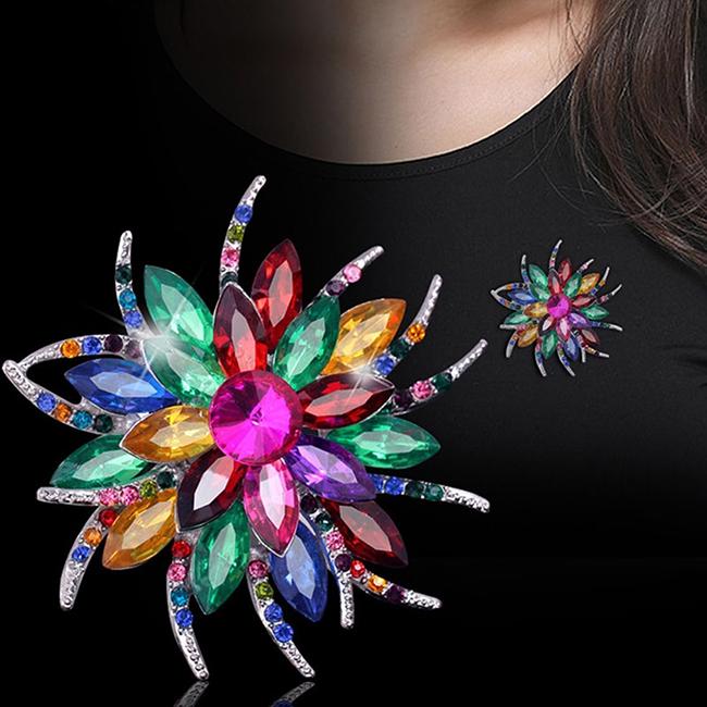 Buy Women's Fashion Crystal Large Flower Brooch Pin Wedding Party Lady