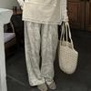 Owis Floral Embroidery Cotton Linen Tassel Waist Pants