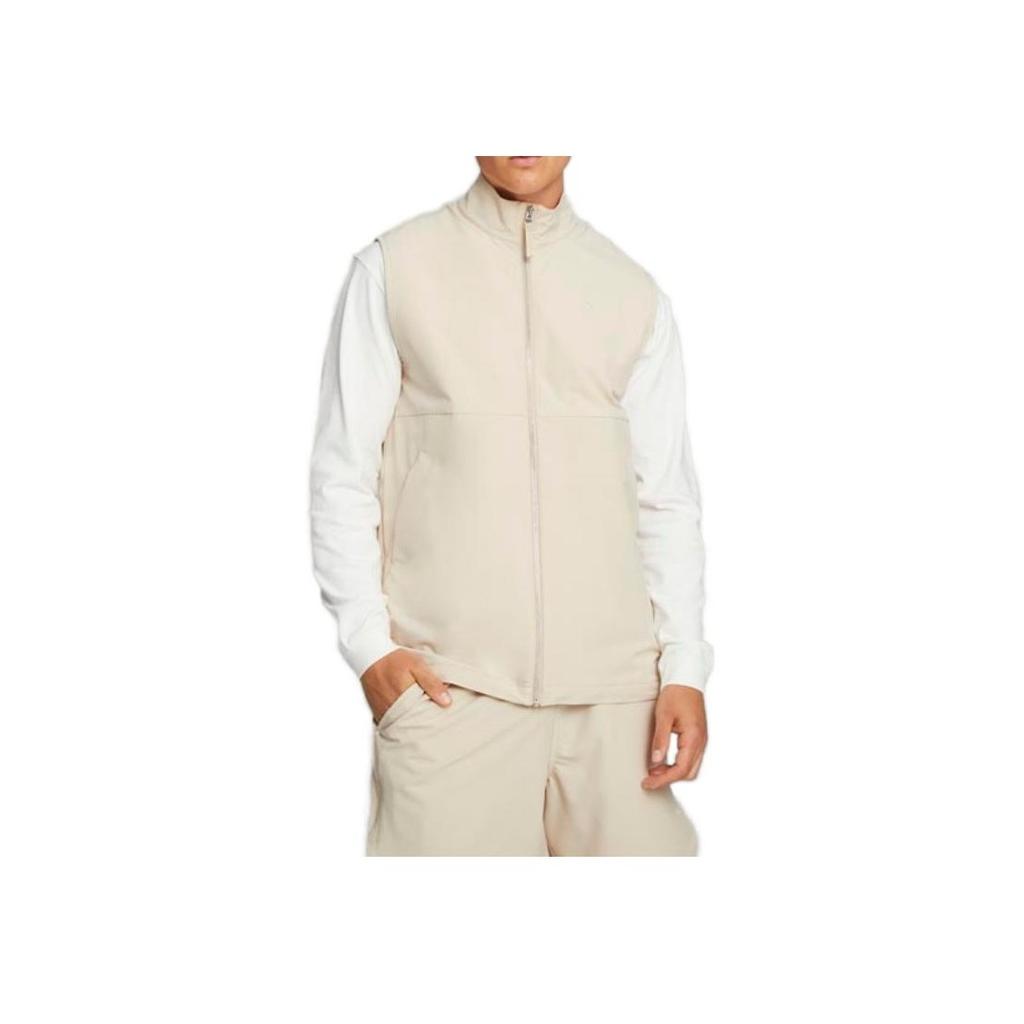 Puma MMQ Service Line Solid Color Zip Stand Collar Sleeveless Vest Unisex Vests Oatmeal 620841-88