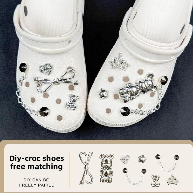 8PCS Fashion Shoe Charms Set Accessories Hole Shoe Buckle Cartoon Bear Rivet Chain DIY 3D Shoes Decorations