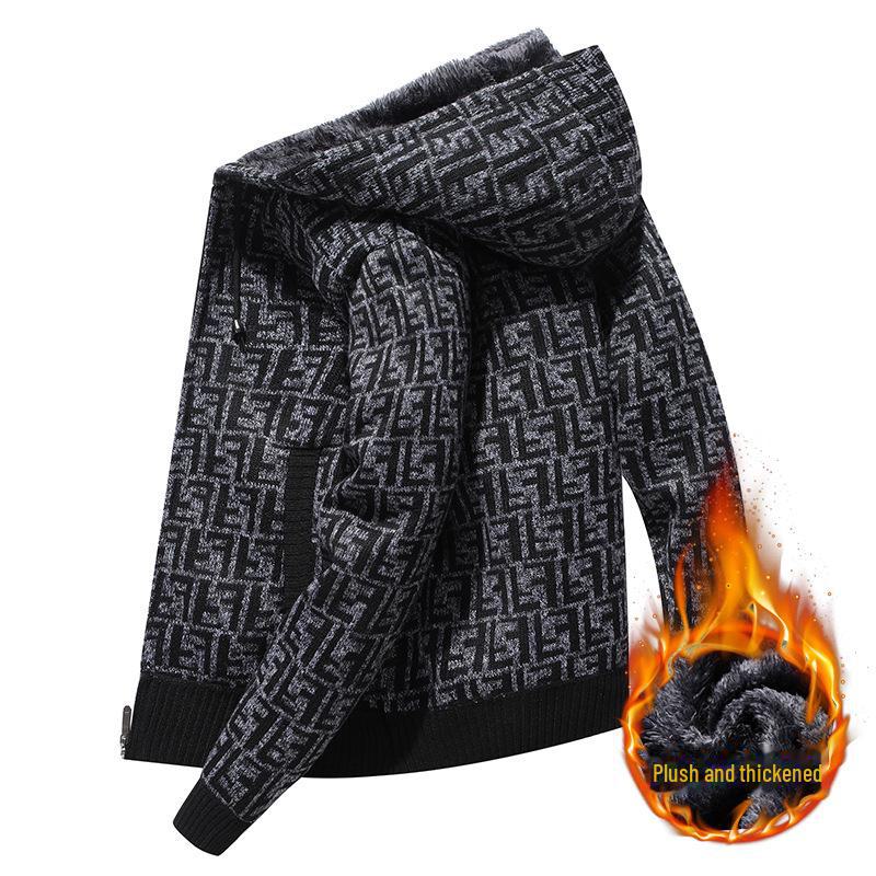 

Мужской бархатный кардиган с капюшоном из плотной вязки - Коллекция Осень/Зима 2023 L серый