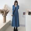 Knitted Dress for Women In Spring Solid Color Casual A-line Long Dress Long-sleeved Casual V-neck Sweater Dress