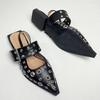 Fashion Big Size 2025 Luxury Women Flats Sandals Shoes Female Casual Buckle Strap Fashion Pointed Toe Ladies Sandals Shoes Slingback
