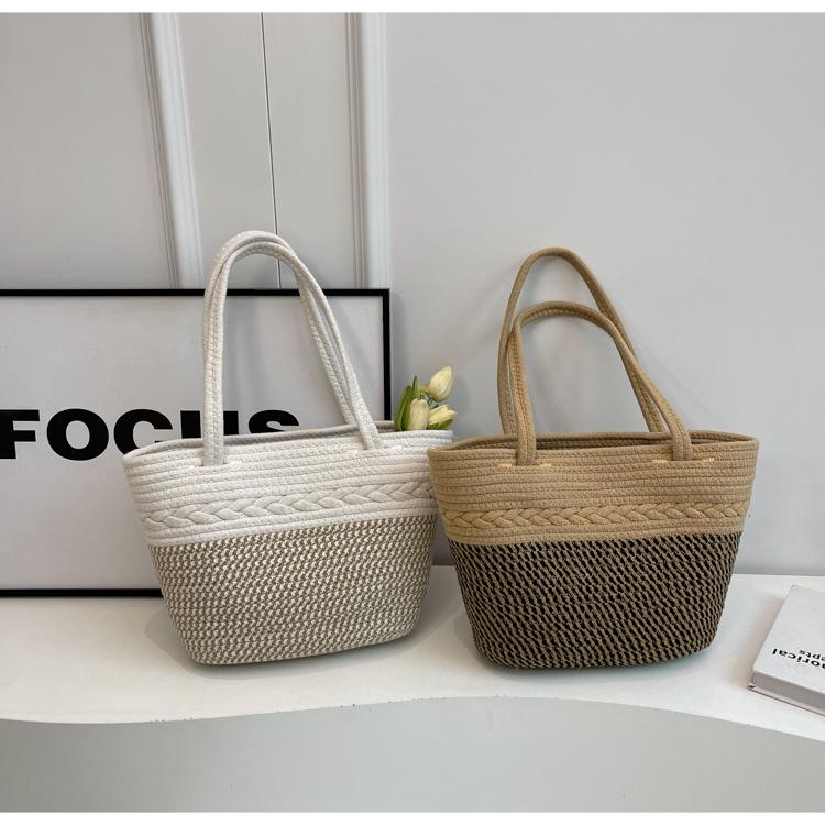 Casual shoulder large capacity bag rope striped design small fresh bag portable tote bag Han Fan fashion
