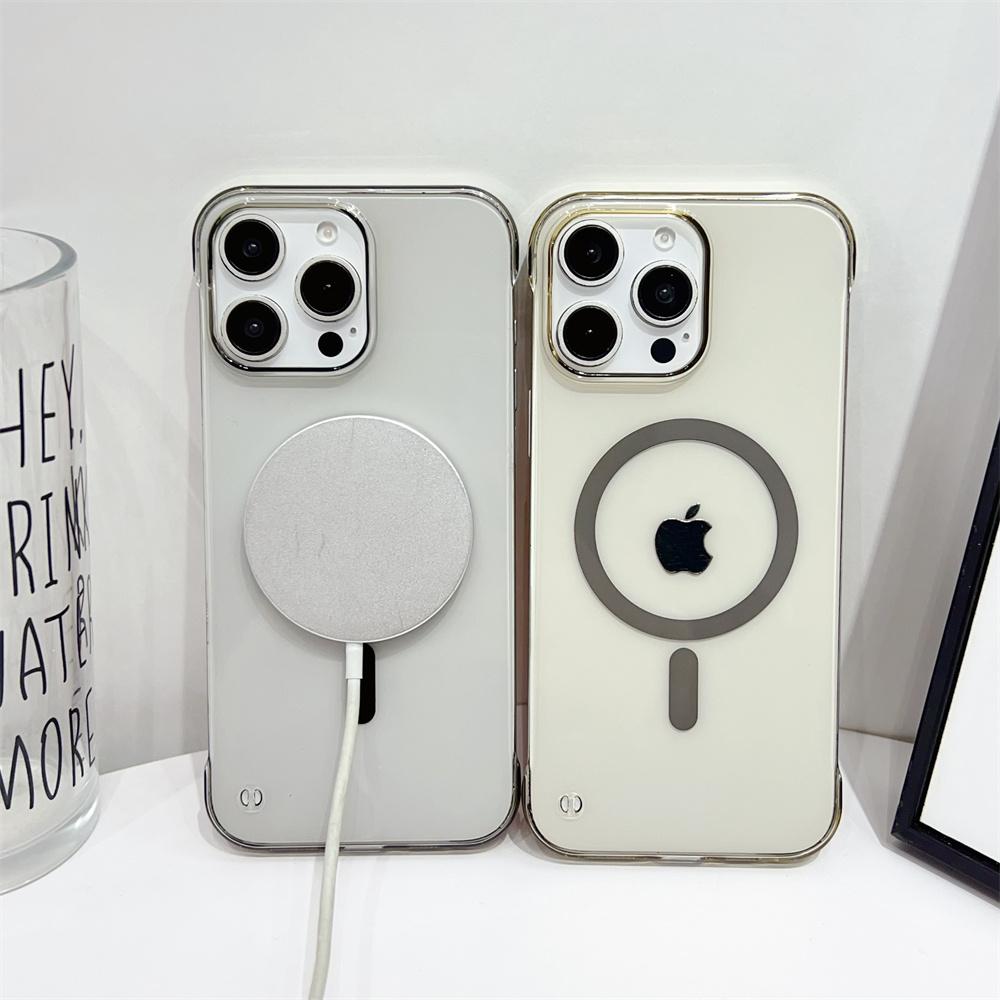 Ultra Thin Clear PC For Magsafe Frameless Phone Case For 17 15 16 Plus 12 13 14 Pro Max Wireless Charging Hard Back Cover
