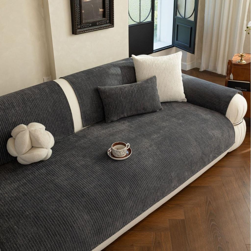 Warm and Thickened Sofa Cover with Autumn and Winter Stripes Pure Color Simple and Comfortable Non Slip Sofa Cushion Cover Cloth