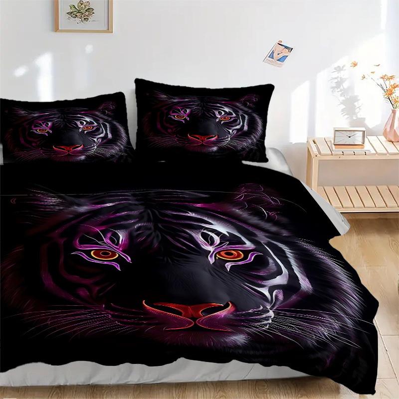 3pcs Tiger Face Duvet Cover Set -Includes 1 Duvet Cover and 2 Pillowcases, No Quilt Core, All-Season Home Decor Yy251111156