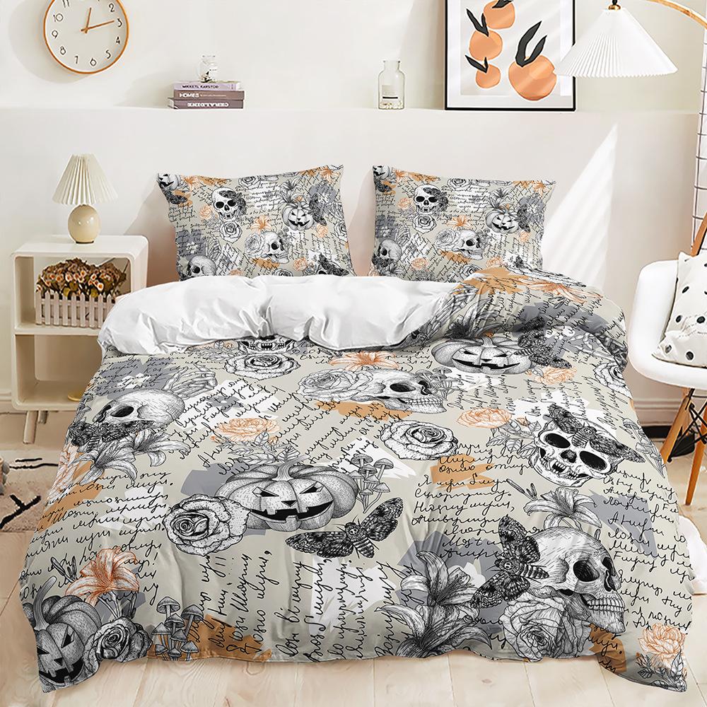 Three-Piece 3D Quilt Cover Rose Skull Dark Wind Kit Bedding