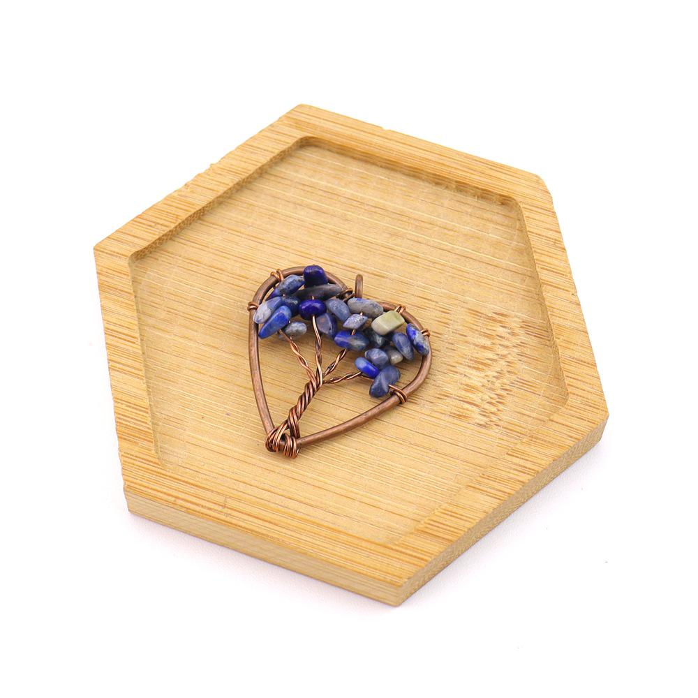 Seven-Color Natural Crystal Tree of Life Heart Pendant Necklace N743