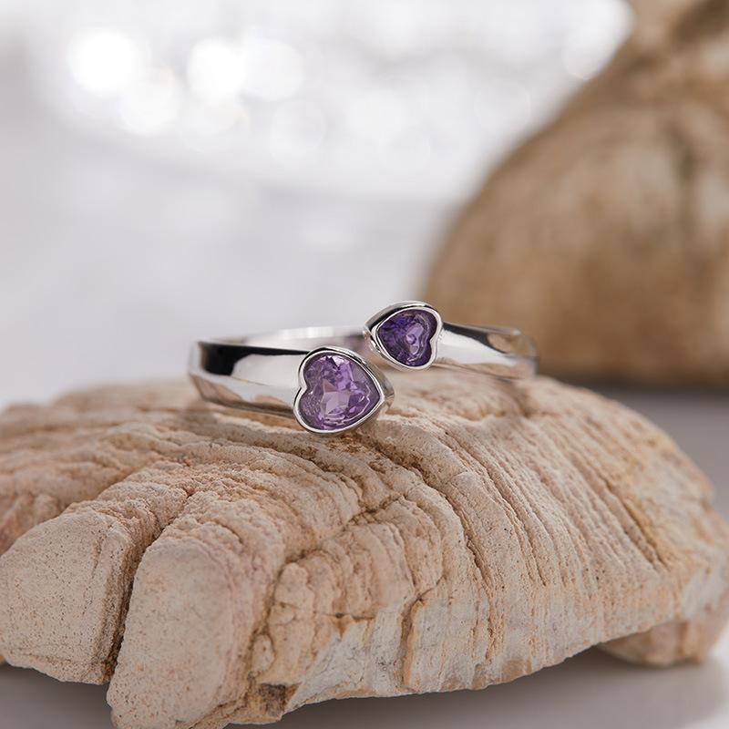 Non-Fading High-End S925 Sterling Silver 18K Gold Natural Amethyst Lucky Treasure Ring Women'S Simple Jewelry