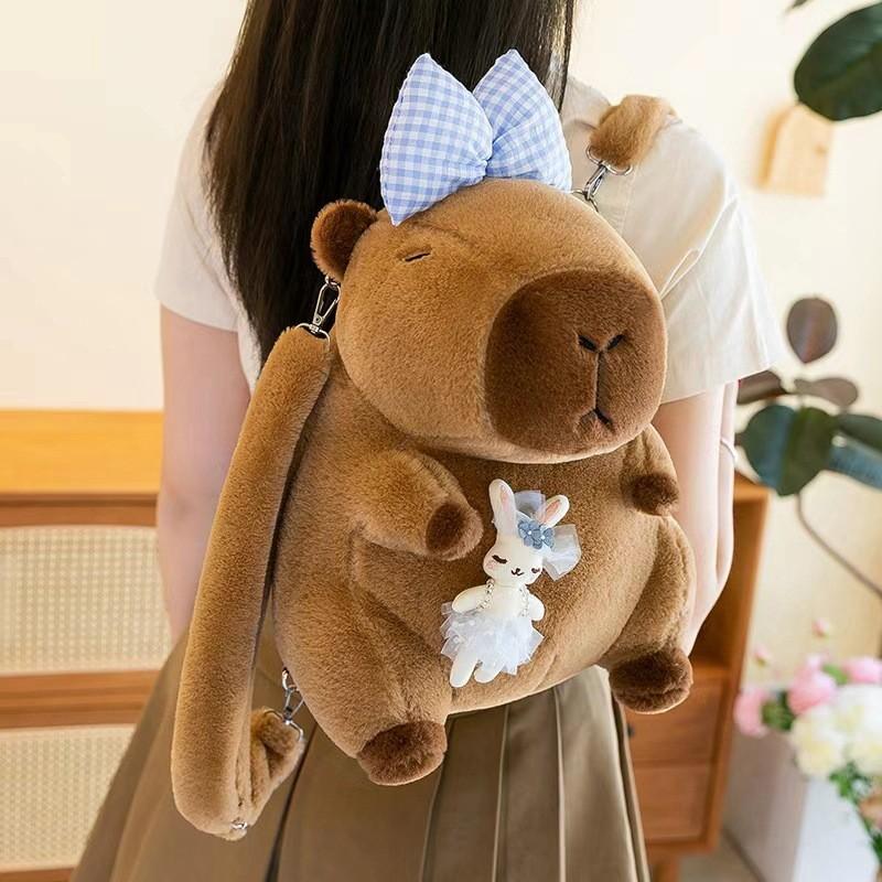 Designs Capybara Backpack Large Capacity Cartoon Animal Plush Doll Flower Bag