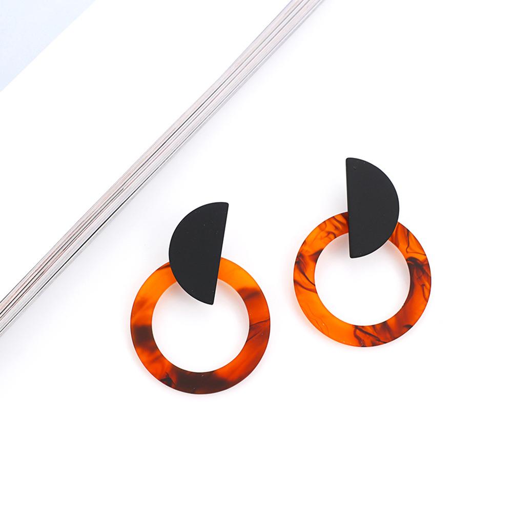 Exaggerated Fashion Acetic Acid Resin Brown Tortoiseshell Big Round Circle Hollow Drop Earrings