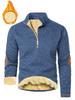 Autumn New Men's Casual Quarter Zip Fleece Lined Sweatshirt with Elbow Patches Solid Color Warm Sportswear Male Fashion Outerwear