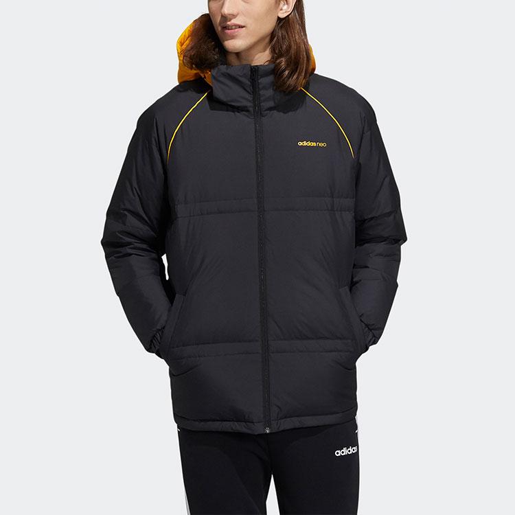 Adidas Neo Logo Patchwork Hooded Down Jacket With Duck Down Insulation Men Jackets Black HF0504