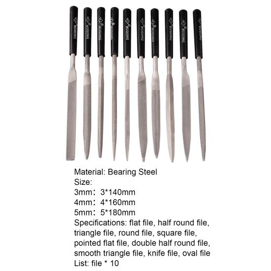 10-teiliges Feilenset, verschleißfest, gute Zähigkeit, Lagerstahl, exquisiter ergonomischer Griff, Nadelfeilen zum Polieren