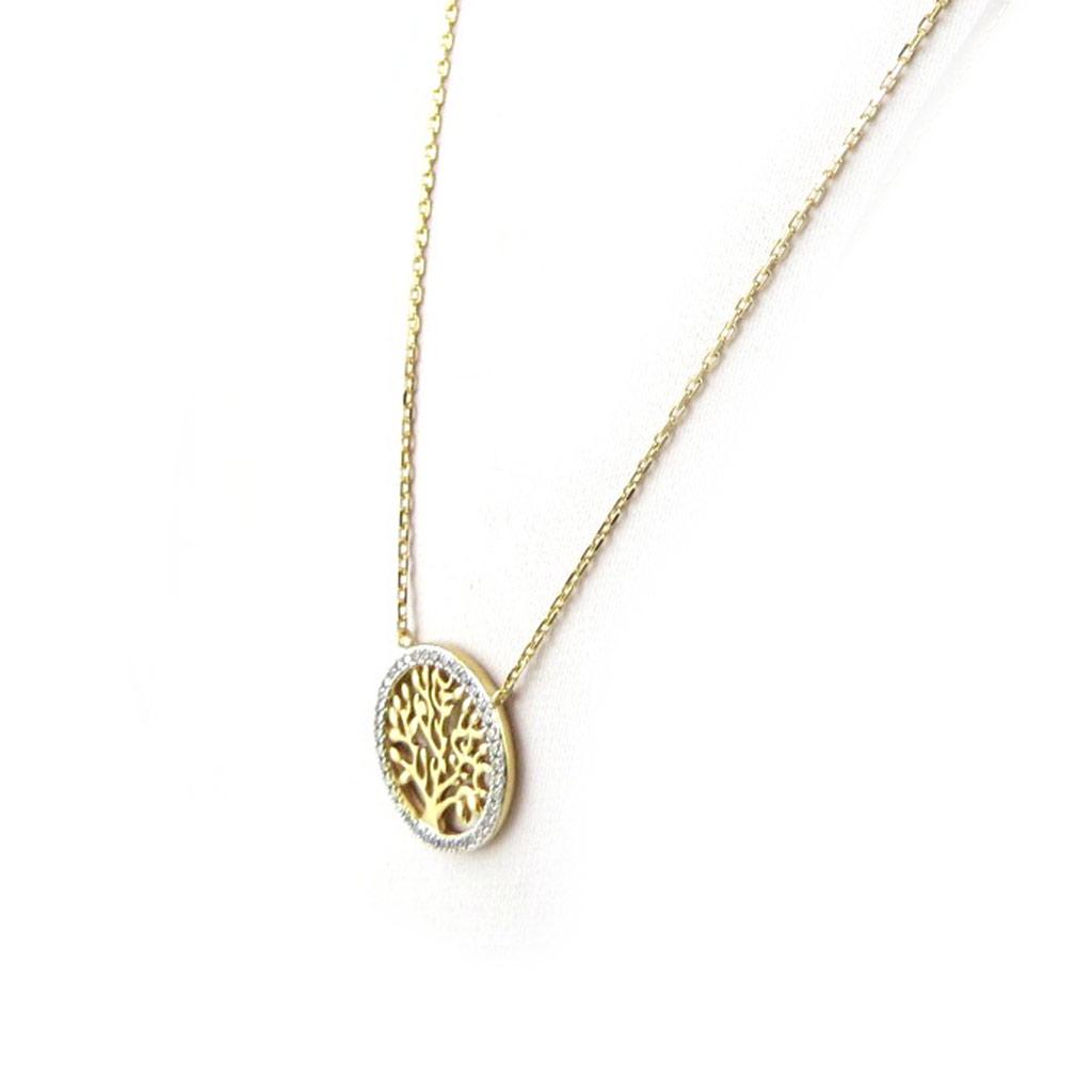 Les Trésors De Lily [N0021] - Gold Plated Necklace 'Tree of Life' White Gold - 16 Mm