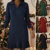 Women Knit Mini Fall Sweater Dress Sparkly Long Sleeve Lapel V Neck Dress Casual Ribbed Pullover Pleated Swing Dress