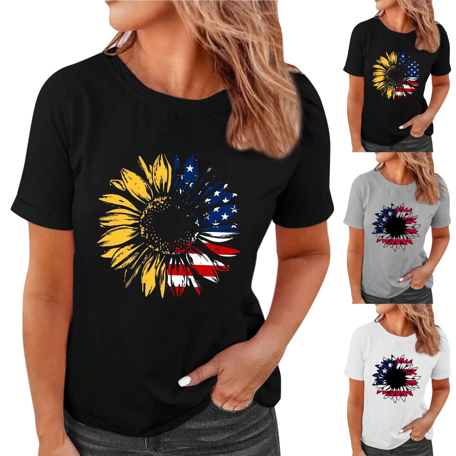 

Женская модная повседневная футболка с короткими рукавами и круглым вырезом с принтом, топ