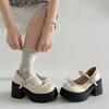 Silver French retro round head light mouth thick high heel single shoes women's 2025 new summer skirt JK Mary Jane shoes