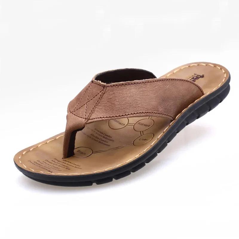 Fashion 2026 Summer Shoes Men Slippers Flip Flops Pu Leather Non-slip Flat Mens Sandals Holiday Footwear Black Khaki Chanclas De Hombre
