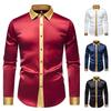 Men S Fashion Satin Smooth Color Block Long Sleeve Shirt