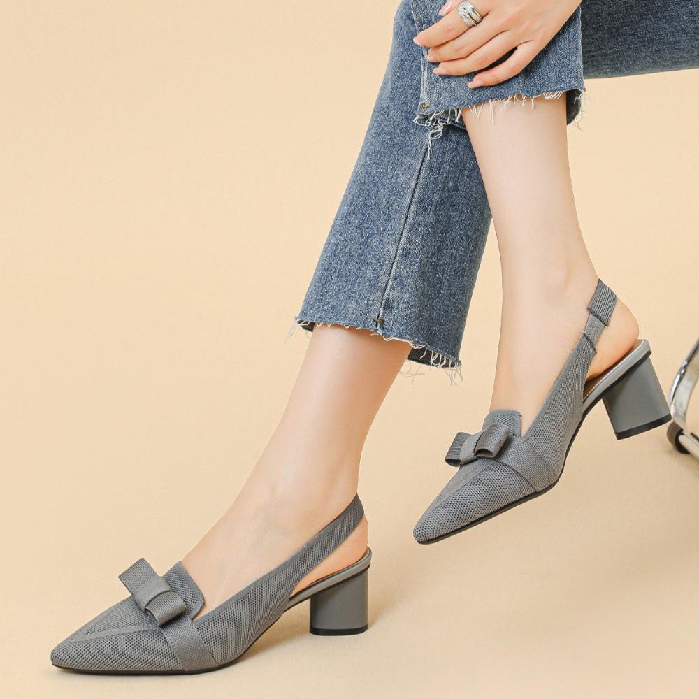 Kadın Sandalet Baotou Sığ Fiyonklu Yüksek Topuklu Düz Renk Yaz Yüksek Topuklu Sandaletler Kadın Kumaş Arka Askılı Kadın Ayakkabıları