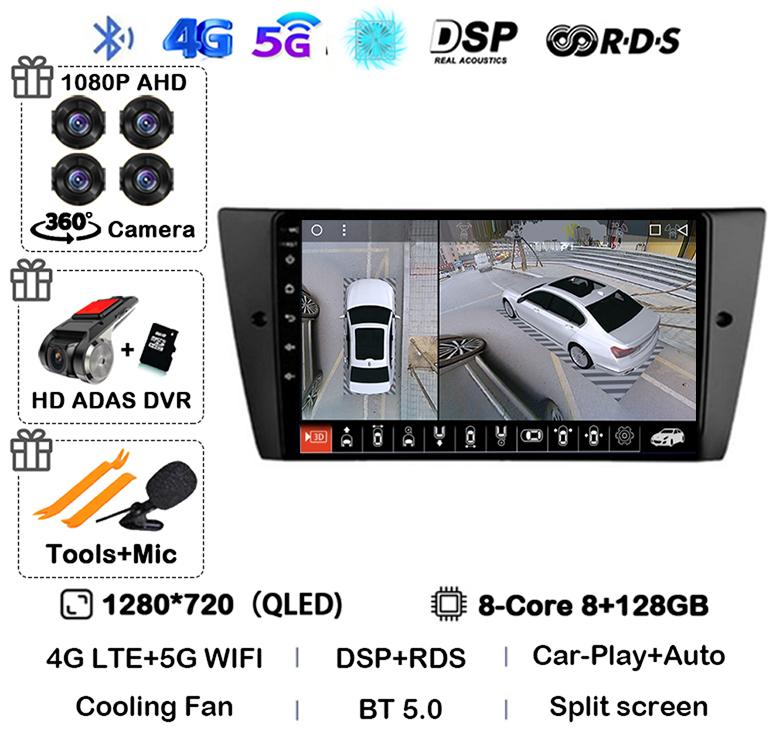 Android 14 Wireless Carplay Auto Car Radio For BMW E90 E91 E92 E93 3 Series Multimedia Stereo Video Player Head Unit GPS WIFI+4G