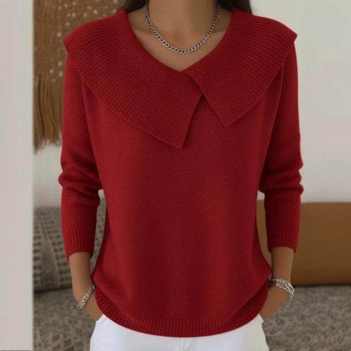 Europe, America, autumn and winter new fashion retro temperament thin lapel knitted sweater women's lazy style