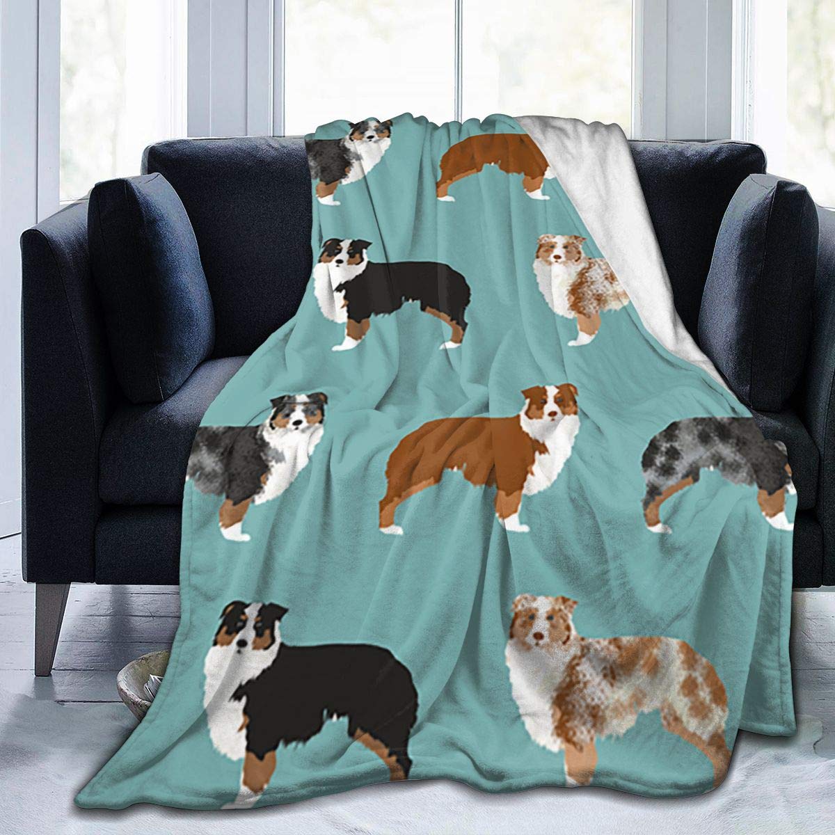 Australian Shepherds Dogs Plush Blanket Lightweight Sofa Throw Blanket for Couch Bed Air Conditioning Quilt Perfect for Babies 75x90cm