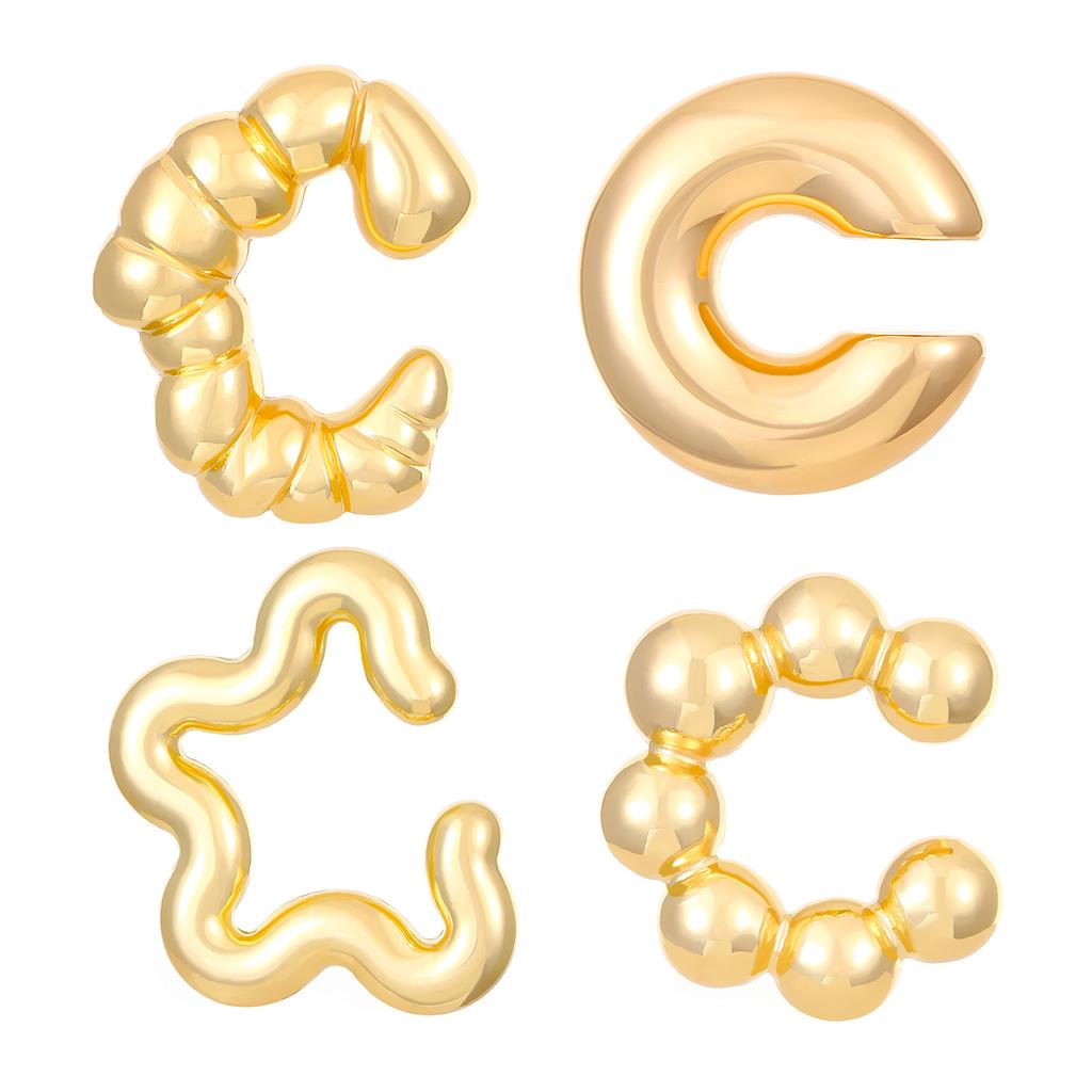 4Pc/set Vintage Geometric Clip Earring Women Trendy Glossy C Shape No Piercing Fake Cartilage Ear Cuff Jewelry Accessories