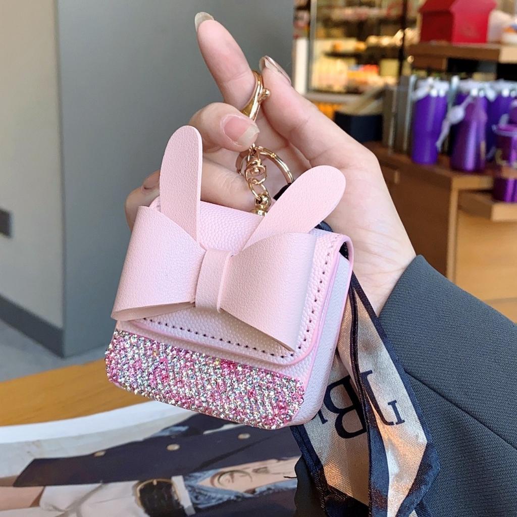 New fashion Internet celebrities ins wind pu small bag with diamond keychain earphone bag pendant change bag portable and high luxury