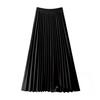 Women Pleated Skirt Elastic High Waist Solid Color Midi Skirt Soft Breathable Office Lady Slimming Skirt Daily Wear