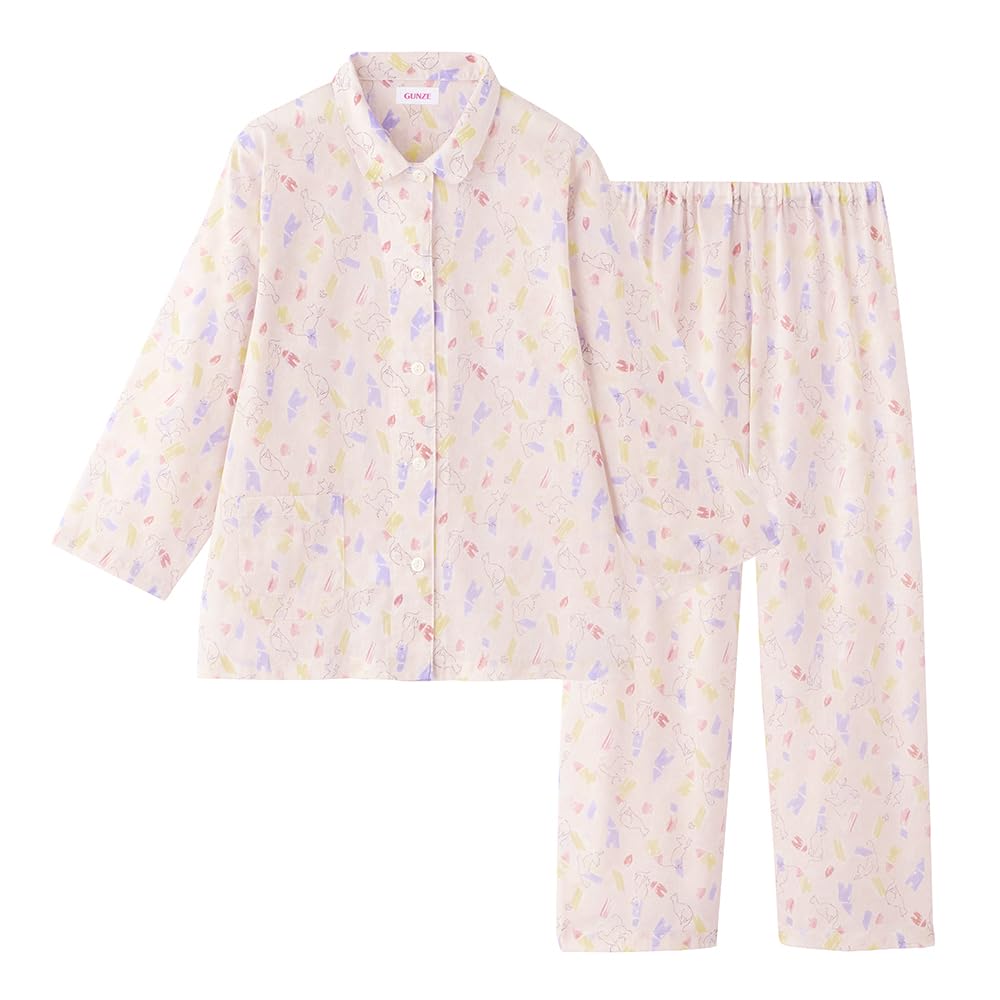 Gunze Long Sleeve Pajamas with Elastic Sleeve and Leg No Side Soft Willow Cream Women's Holes, Seams, Fabric,