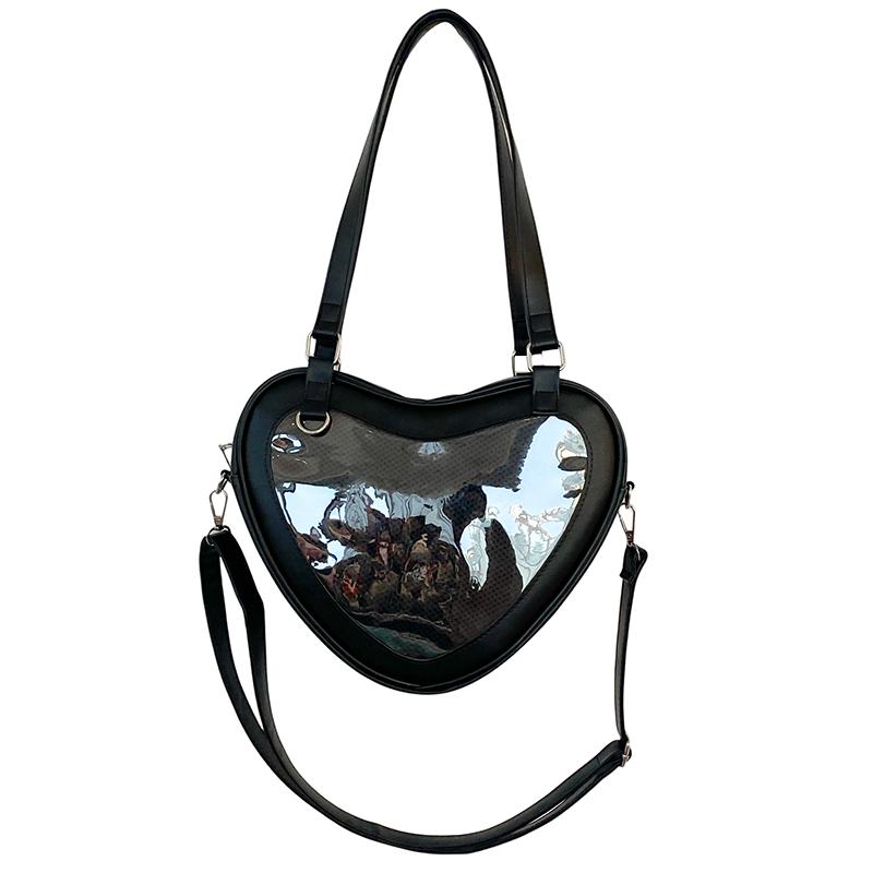 

Japanese Fashion JK Uniform Shoulder Bag Heart-shaped Lolita Tote Bag Pin Display Ita Bags Cute Girls Casual Crossbody Purse Ita чёрный