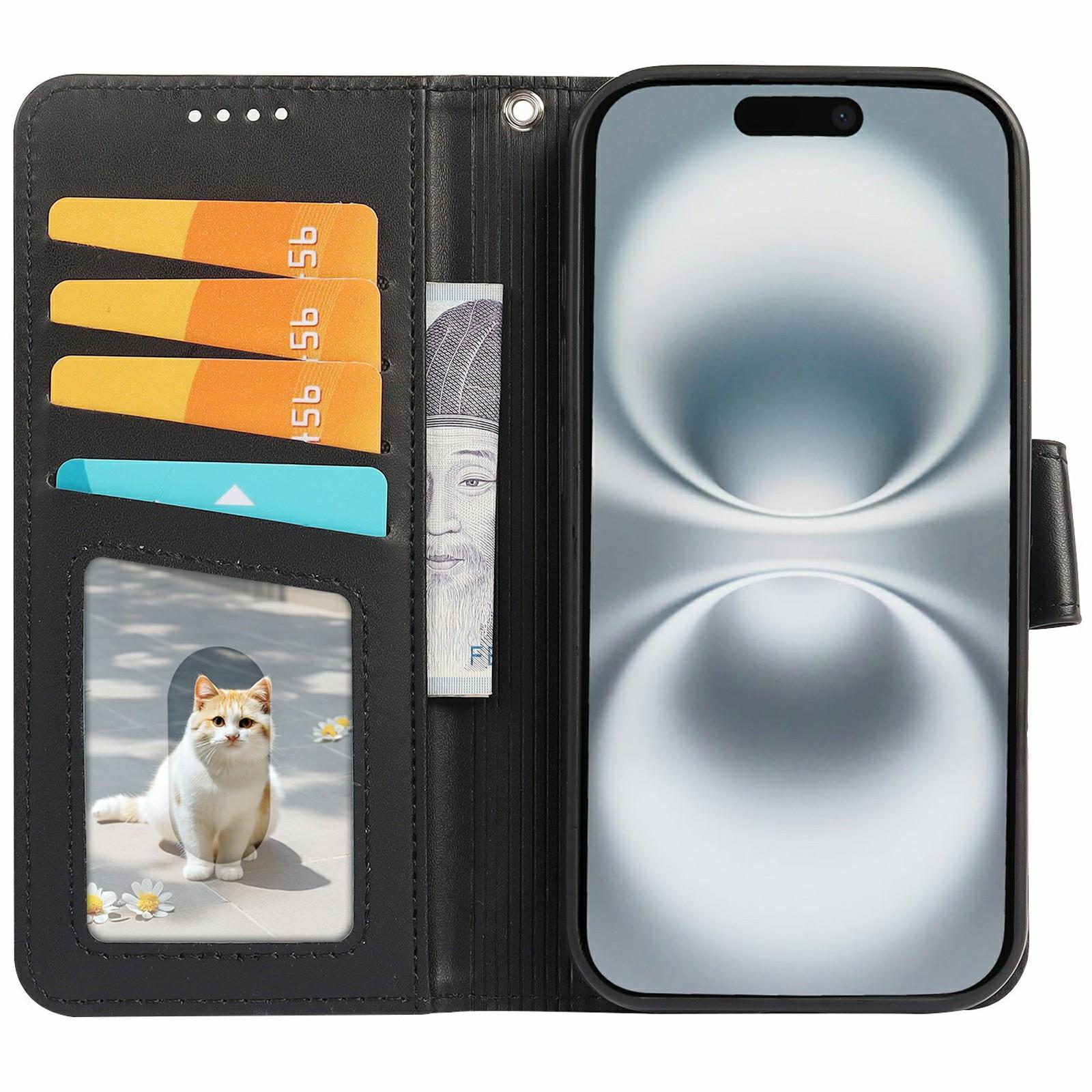 

For iPhone 16 Plus Case Detachable 2 in 1 PU Leather Wallet Phone Cover Black