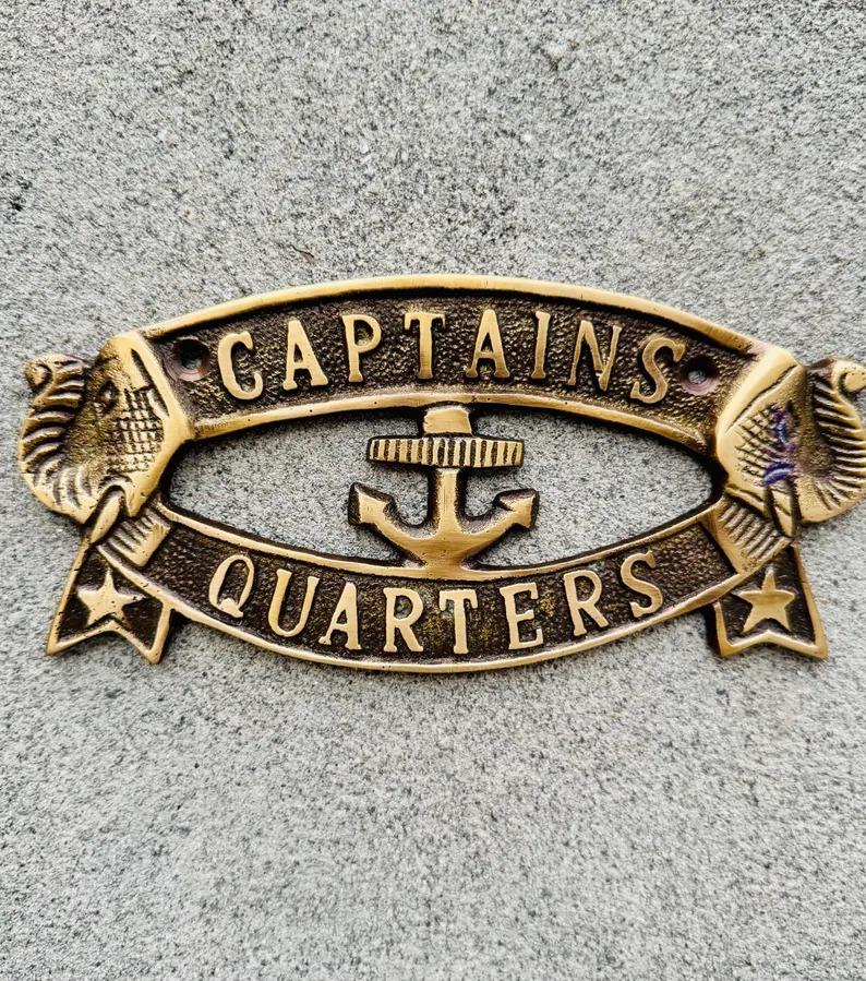 Brass Captain’s Quarters Sign | Nautical Decor | Man Cave Gift | She Shed Sign | Enby Enclave | Maritime Wall Plaque