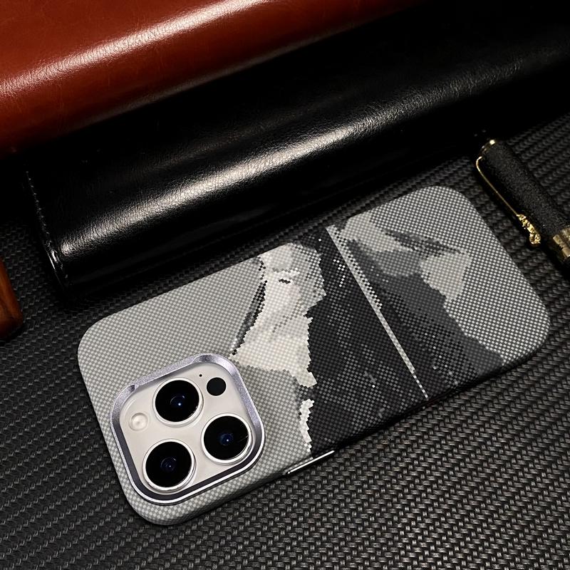 

Carbon Fiber Color Collision Texture Phone Case for iPhone 16 Pro Max 15 17 Pro Magnetic Strong Charging Matte Back Cover Shell For iPhone 17
