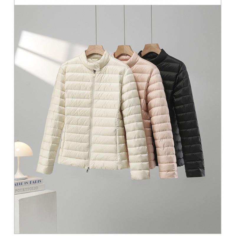 Womens Slim Fit Short Down Jacket With Stand Collar Lightweight Casual