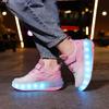 Boys Lights Sports Shoes Rubbing Shoes Charging /Disassembling Tow Wheels Slide Shoes LED Kids Glowing Sneakers
