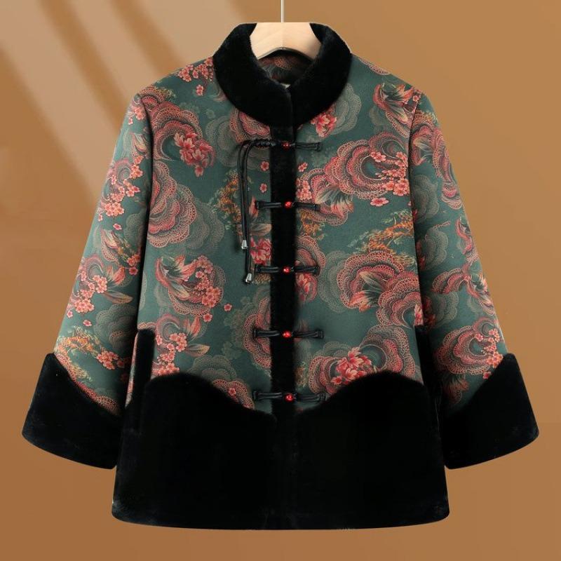 Winter Coat Women's Warm Cotton-padded Coat Old Lady Velvet Warm Winter New Cotton-padded Jacket