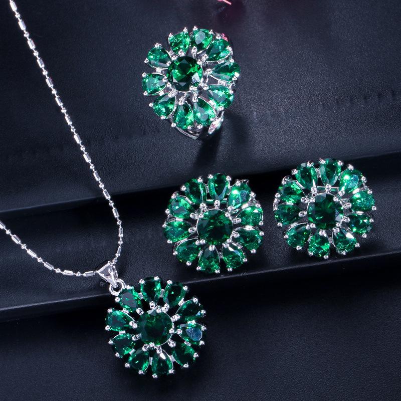 Ki0018 Jewelry Bridal Jewelry Set Zircon Necklace Earrings Ring Set