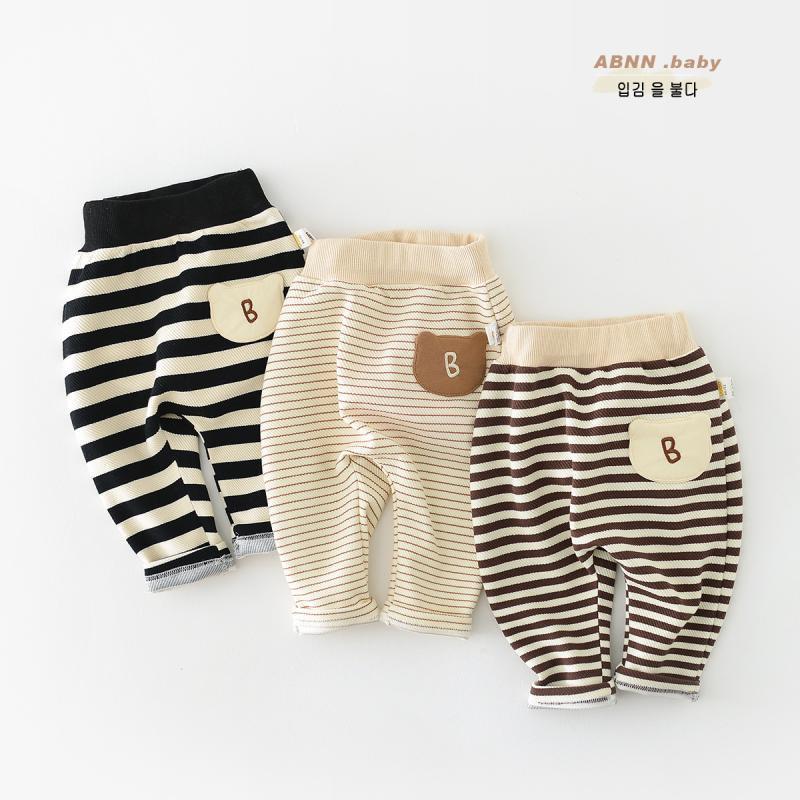 Spring Newborn Cartoon Pants - Unisex Korean Style Striped Casual Wear