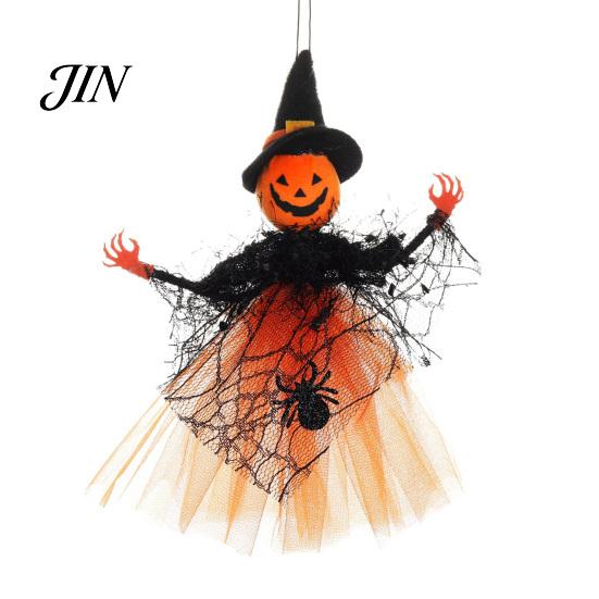 Halloween Party Decoration Witch Doll Decoration, Spooky Ghost Pumpkin Hanging with Gauze Skirt for Indoor Outdoor Decor Seasonal Ornament