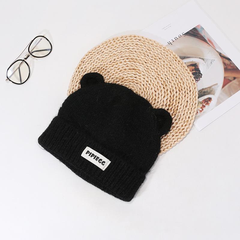 Bear Letters Versatile Autumn and Winter Hat for Women's Fashionable Cute Knitted Hat Korean Style Versatile Face Showing Small Pullover Wool Hat
