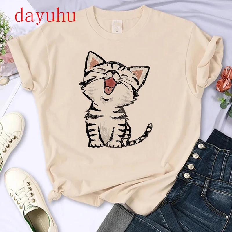 T-shirt Gatto Stile Chinoiserie Divertente Estiva Tendenza Retrò Cartone Animato Gattino Top Maglietta T-shirt Donna Design Amanti Casual Manica Corta