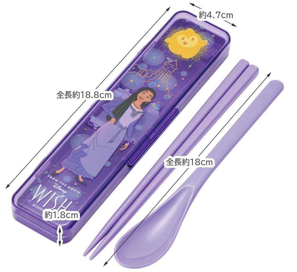 Skater Chopsticks and Spoon Combo Bento Adult Silent Silicone Made in Disney Wish Set, 18cm, Antibacterial, Box, Size, Cushion, Japan, CCS3SAAG-A