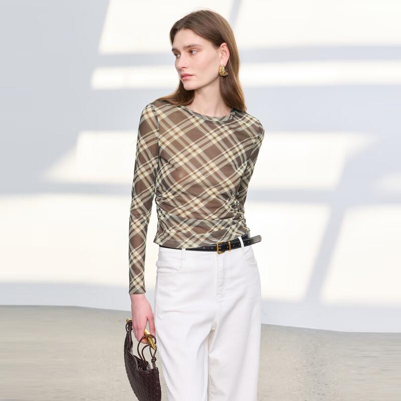 

Sancai 2026 Spring Plaid Mesh Long-Sleeve T-Shirt L